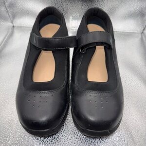 DREW Black Wedge Shoes with Adjustable Strap